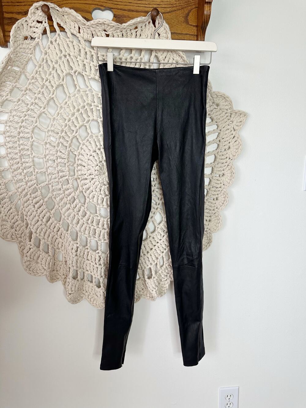 NEW Polo Ralph Lauren Lambskin Black Leather Taryn Side Zip Pants Size 4